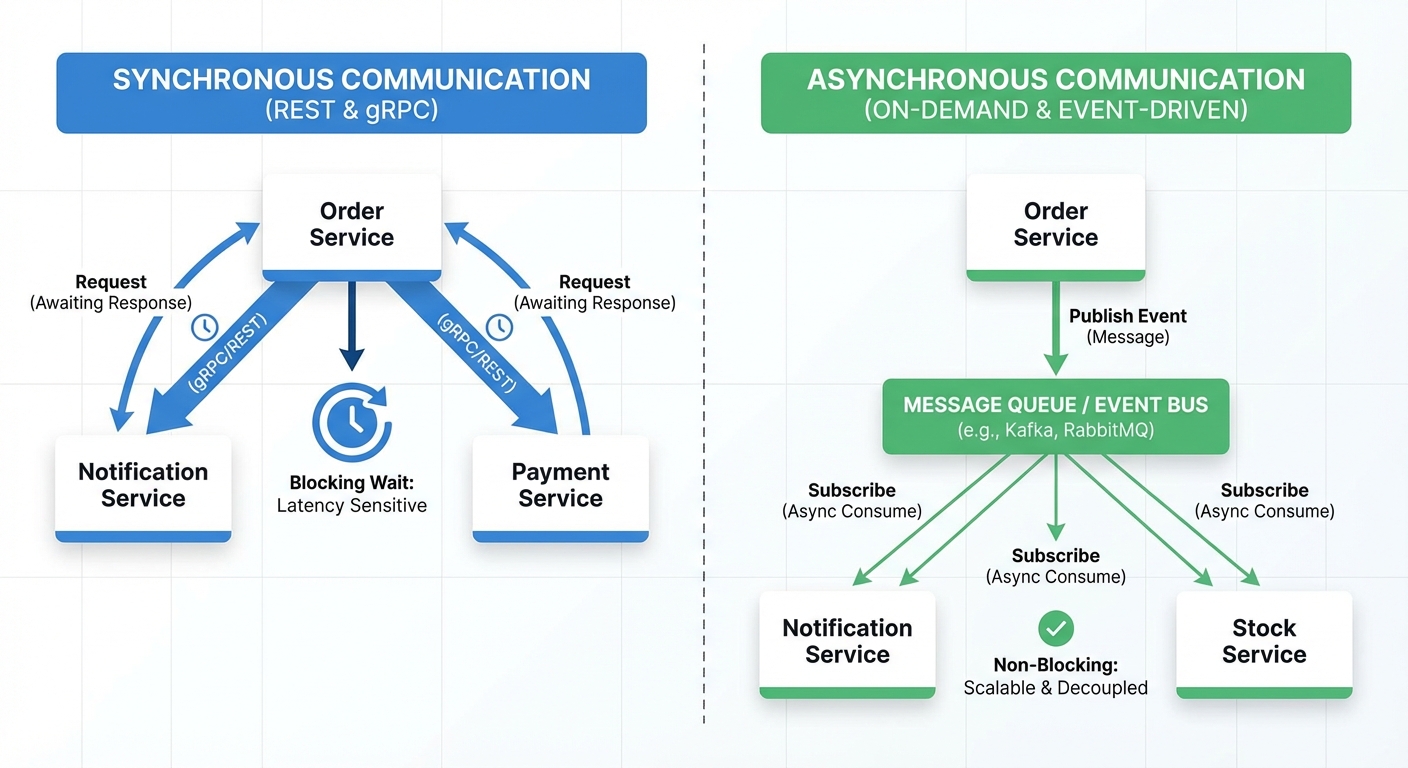 Microservices Communication Patterns Comparison - Synchronous vs Asynchronous